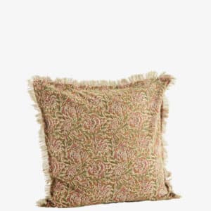 Housse de Coussin Imprimé Fleurs et Franges