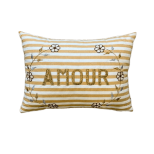 Coussin Amour Rayures Jaunes