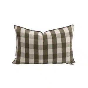Coussin en Lin Vichy Cottage Kaki - Maison de Vacances