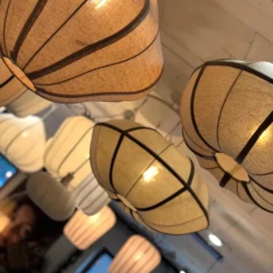 Suspension en tissu écru et vert MIRELYS
