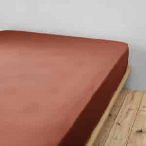 Drap housse 180 x 200 cm Gaze de coton unie GAÏA Terracotta
