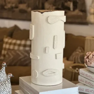 Vase en Céramique artisanale ROCHE Blanc et Ocre