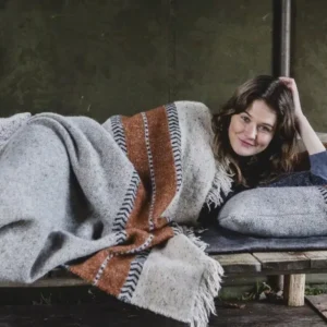 Plaid en Laine et Lin MONTANA Grey - Libeco