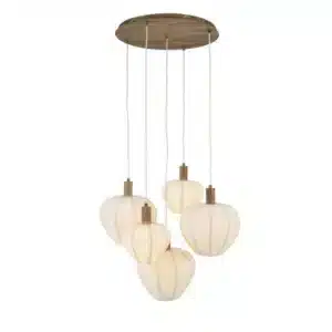 Suspension en Lin Crème HUXI 5 Lampes