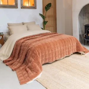Couvre Lit Velours Matelassé JULES Terracotta - L'Effet Papillon