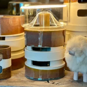 Lampe en Céramique artisanale PARALUME - Blanc et Ocre