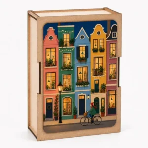 Mini Puzzle en Bois Immeuble coloré au crépuscule