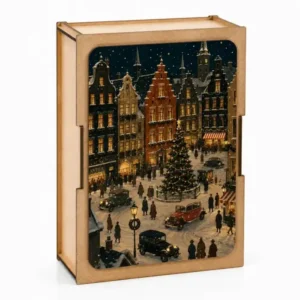 Mini Puzzle en Bois Place de ville de Noël enneigée