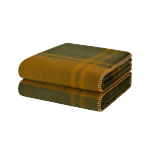 Plaid à Carreaux en Laine HYGGE Gold/Olive - Haomy