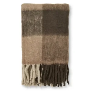 Plaid en Mohair à Carreaux et Franges Brun