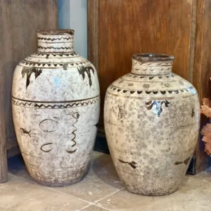 Pot Antique Marron et Blanc en Céramique